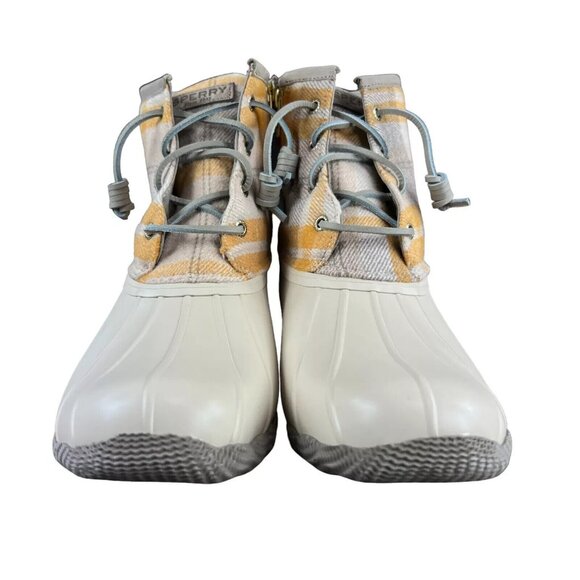 Sperry Top-Sider Saltwater Plaid Ivory Duck Boots Women's Sizes 5.5 - 11 M - Picture 2 of 9
